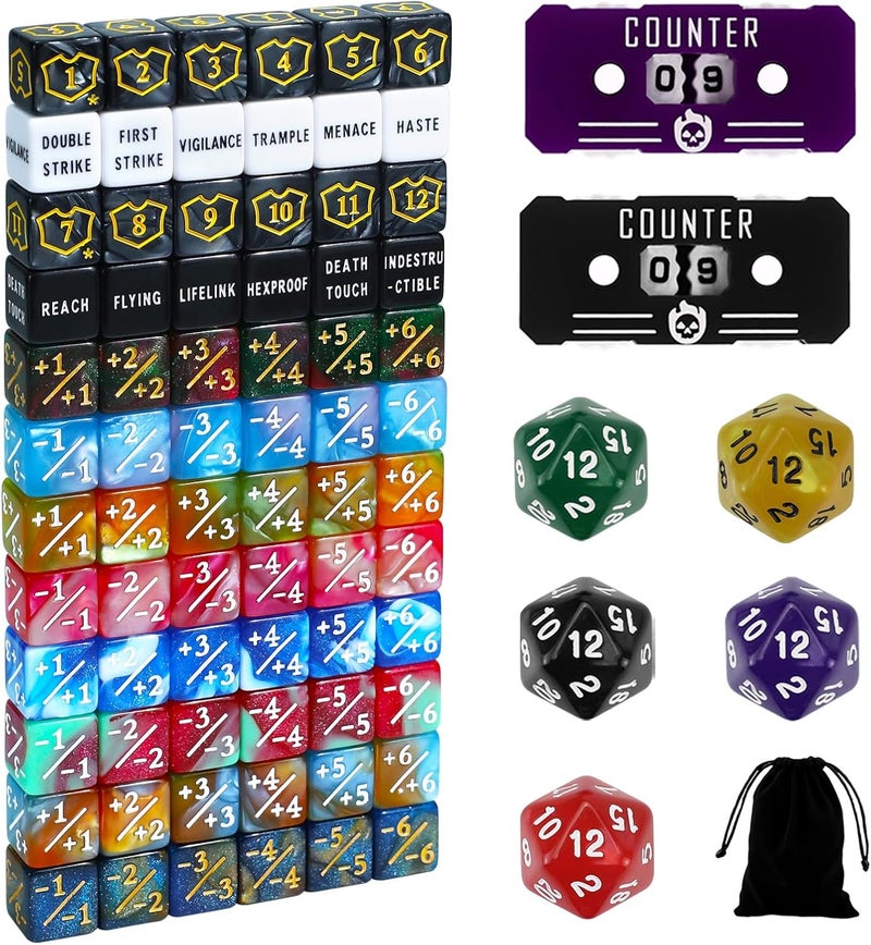 FIGURESLAB Store 79 PCS MTG Dice Life Counter Set for Magic Card, Health Tracker Life Counter Bulk Ability MTG +1/-1 Tokens Dice in 6 Colors, Compatible with Magic The Gatering TCG CCG Magic Card Gaming Accessories - Image 1